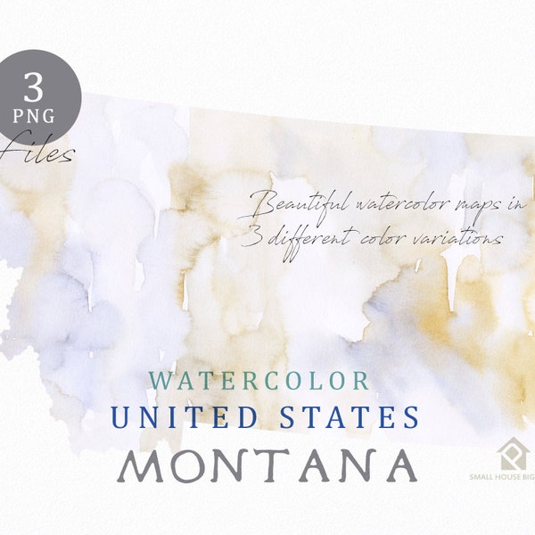 Montana Map, Watercolor Map, Digital Map, Map Clipart, Wall Art, Color Map Clip Art, Custom Map, Watercolor Map