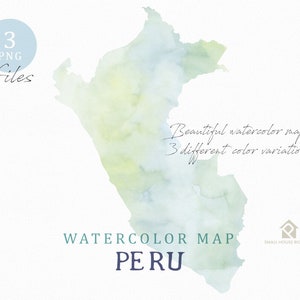 Karte von Peru, Aquarell Karte, Instant Download, digitale Karte, Karte Clipart, Wandkunst, Farbe Karte ClipArt, benutzerdefinierte Karte, Aquarell Karte