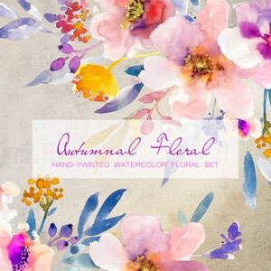 Watercolour Floral Clipart. Handmade, watercolour clipart, wedding diy elements, flowers - Autumnal Floral