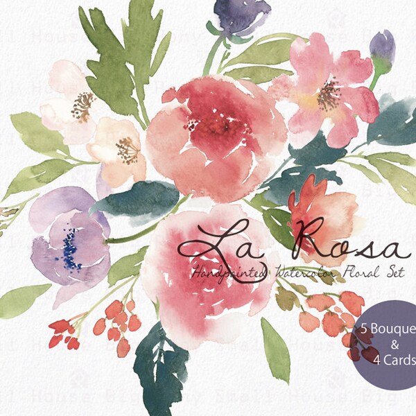 Watercolour Floral Clipart. Handmade, watercolour clipart, wedding diy elements, flowers - La Rosa Bouquets