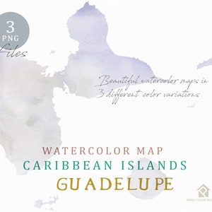 Guadeloupe Karte, Aquarell Karte, Instant Download, digitale Karte, Karte Clipart, Wandkunst, Farbe Karte ClipArt, benutzerdefinierte Karte, Aquarell Karte