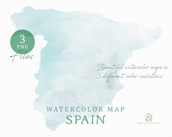 Spain Map, Watercolor Map, Instant Download, Digital Map, Map Clipart, Wall Art, Color Map Clip Art, Custom Map, Watercolor Map