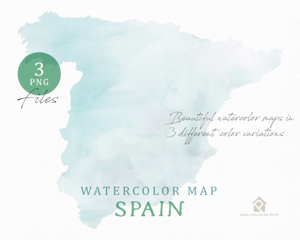 Spain Map, Watercolor Map, Instant Download, Digital Map, Map Clipart ...