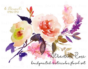 Clipart digital- Clipart de la flor de la acuarela, rosa Clip art, Floral Bouquet Clipart, flores de la boda clip art- Ramos de la rosa de Albertine