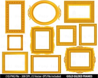 GOLD Digital Frame ClipArt Flourish Swirls, Gold Scroll Design ,Make Your Own Invitation Gold Scrapbook Supplies
