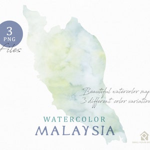 Malaysia Karte, Aquarell Karte, Instant Download, digitale Karte, Karte Clipart, Wandkunst, Farbe Karte ClipArt, benutzerdefinierte Karte, Aquarell Karte