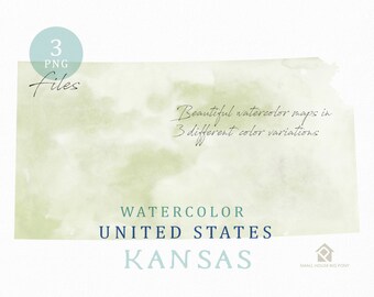 Kansas Map, Watercolor Map, Digital Map, Map Clipart, Wall Art, Color Map Clip Art, Custom Map, Watercolor Map