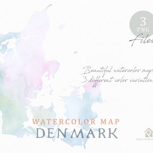Dänemark-Karte, Aquarell Karte, Instant Download, digitale Karte, Karte Clipart, Wandkunst, Farbe Karte ClipArt, benutzerdefinierte Karte, Aquarell Karte