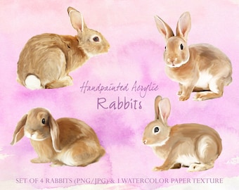 Digital Clipart, acrylic clipart , bunny clipart , rabbit clipart,  nursery clip art, Hand Painted Clip Art - Hand painted Acrylic Rabbits