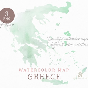 Griechenland Karte, Aquarell-Karte, Instant Download, Digitalkarte, Karte Clipart, Wandkunst, Farbe Karte ClipArt, Custom Map, Aquarell-Karte