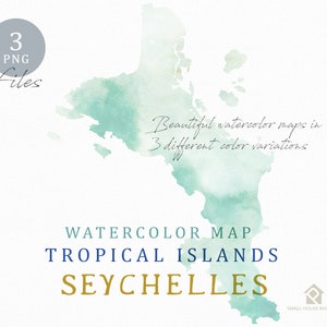 Seychellen-Karte, Aquarell Karte, Instant Download, digitale Karte, Karte Clipart, Wandkunst, Farbe Karte ClipArt, benutzerdefinierte Karte, Aquarell Karte