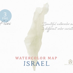 Israel Map, Watercolor Map, Instant Download, Digital Map, Map Clipart, Wall Art, Color Map Clip Art, Custom Map, Watercolor Map image 2