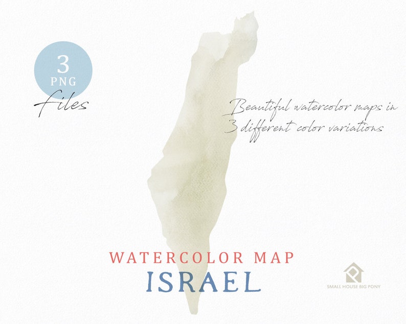 Israel Map, Watercolor Map, Instant Download, Digital Map, Map Clipart, Wall Art, Color Map Clip Art, Custom Map, Watercolor Map image 2