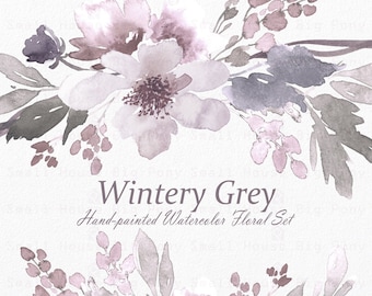 Watercolour Floral Clipart. Handmade, watercolour clipart, wedding diy elements, flowers -Wintery Grey