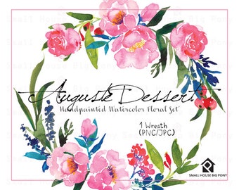 Clipart - aquarelle fleur des cliparts numérique, pivoines Clip art, Clipart de Bouquet Floral, mariage fleurs clip art - Auguste Dessert couronne