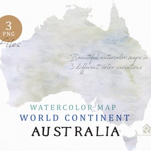 Australië - Continent kaart aquarel kaart, digitale kaart, kaart Clipart, kunst aan de muur, illustraties in kleur kaart, aangepaste kaart, aquarel kaart