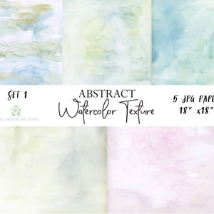 Watercolor (Abstract) Digital Paper Pack Set 1: &quot;Watercolor Washes &quot; background papers in beautiful pastel colors - Commercial Use 18&quot; x 18&quot;
