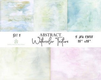 Watercolor (Abstract) Digital Paper Pack Set 1: "Watercolor Washes " background papers in beautiful pastel colors - Commercial Use 18" x 18"