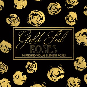 Floral Clipart. Handmade, watercolour clipart, wedding diy elements, flowers - Gold Foil Roses