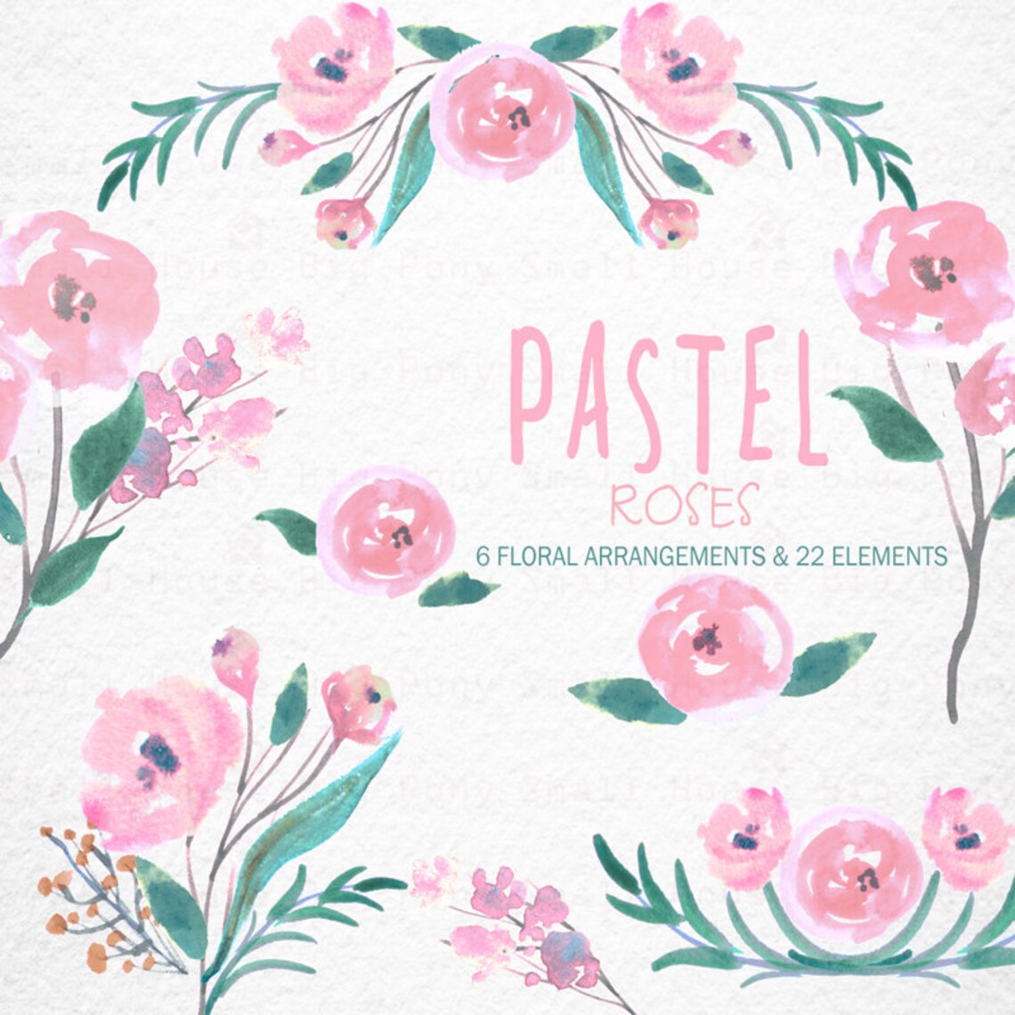 Watercolour Floral Clipart: Pastel Roses Watercolour Clip - Etsy