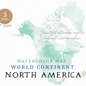 Nordamerika - Karte Kontinente, Aquarell Karte, digitale Karte, Karte Clipart, Wandkunst, Farbe Karte ClipArt, benutzerdefinierte Karte, Aquarell Karte