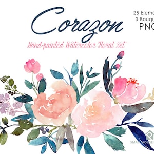 Digitale Clipart - Aquarell Blumen Clipart, Klammer Pfingstrosen Clip Kunst, Floral Bouquet Cliparts, Hochzeitsblumen Kunst - Corazon Elemente