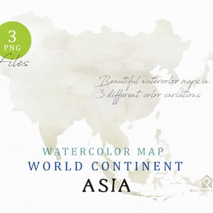 Asien - Karte Kontinente, Aquarell Karte, digitale Karte, Karte Clipart, Wandkunst, Farbe Karte ClipArt, benutzerdefinierte Karte, Aquarell Karte