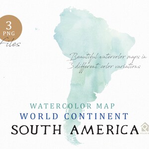 Zuid-Amerika - Continent kaart aquarel kaart, digitale kaart, kaart Clipart, kunst aan de muur, illustraties in kleur kaart, aangepaste kaart, aquarel kaart