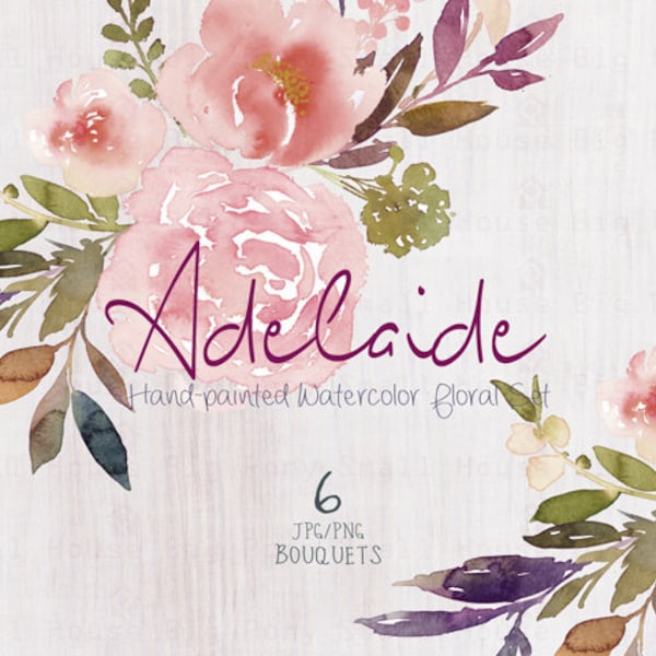 Digital Clipart- Watercolor Flower Clipart, peonies Clip art, Floral Bouquet Clipart, wedding flowers clip art- Adelaide Bouquets