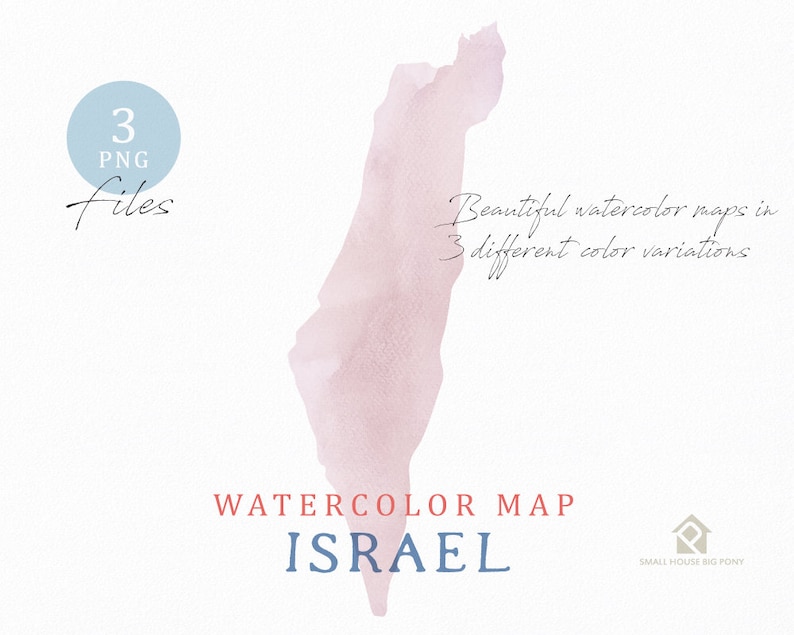 Israel Map, Watercolor Map, Instant Download, Digital Map, Map Clipart, Wall Art, Color Map Clip Art, Custom Map, Watercolor Map image 3
