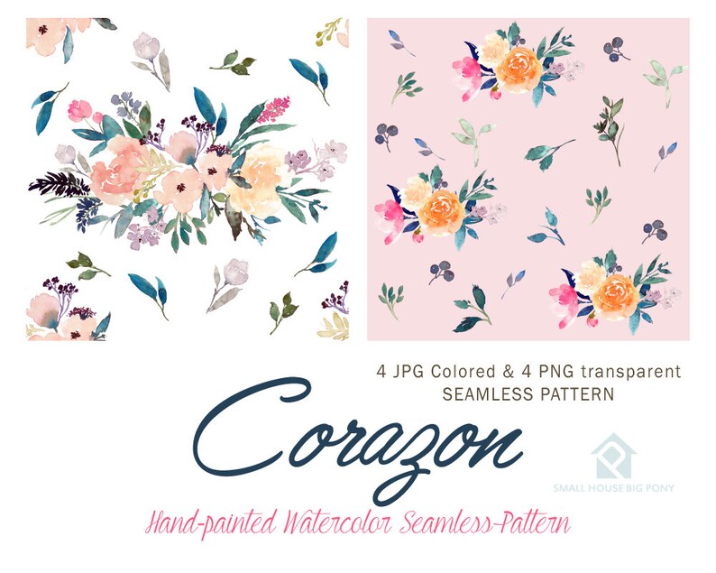 Hand Painted Graphics Watercolour Flower Clip Art Collection Corozon Seamless Floral Pattern