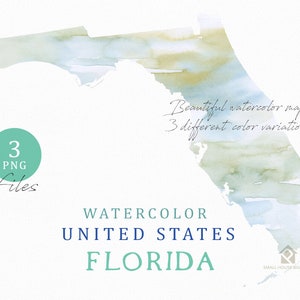 Florida Karte, Aquarell Karte, digitale Karte, Karte Clipart, Wandkunst, Farbe Karte ClipArt, benutzerdefinierte Karte, Aquarell Karte