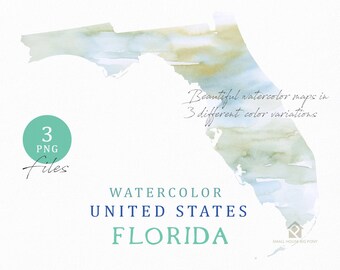 Mapa de Florida, mapa de acuarela, mapa digital, mapa clipart, arte de pared, color mapa Clip Art, mapa personalizado, mapa de acuarela