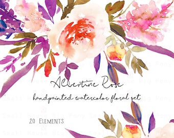 Digital Clipart-acuarela flor Clipart, rosa Clip Art, floral ramo Clipart, flores de la boda Clip Art-Albertine Rose