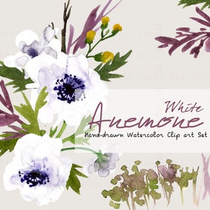 Anemones Watercolor Flowers clipart White- Handpainted flowers, Wedding Florals, Wedding Invitations, DIY Invitation, Watercolor Flowers