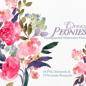 Digital Clipart- Watercolor Flower Clipart, peonies Clip art, Floral Bouquet Clipart, wedding flowers clip art- Dreamy Peonies