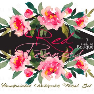 Digital Clipart- Watercolor Flower Clipart, peonies Clip art, Floral Bouquet Clipart, wedding flowers clip art- Red Peonies Bouquets