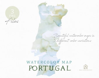 Portugal Map, Watercolor Map, Instant Download, Digital Map, Map Clipart, Wall Art, Color Map Clip Art, Custom Map, Watercolor Map
