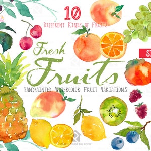 Fruits watercolor clipart - Watercolor Fruit, Clip Art, instant download, fruit clipart, fruit, watercolor fruit- Fresh Fruits (Set 3)