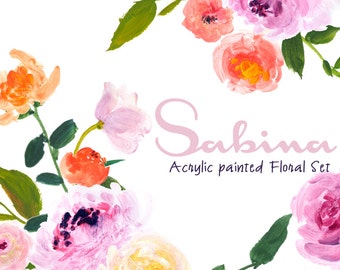 Clipart fleurs acrylique : Roses en acrylic, acrylique Clip Art/Rose/individu PNG fichiers/peint à la main-Sabina