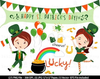St. Patrick's Day Clipart Vector Pack - St. Patrick's Design PNG & EPS Vectors Digital Scrapbook Shamrock Rainbow Irish St Patricks Clip Art