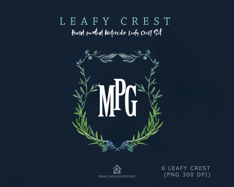 Leafy Crest Clip Art. Green Laurel Crest and Leaves Clipart. Crest