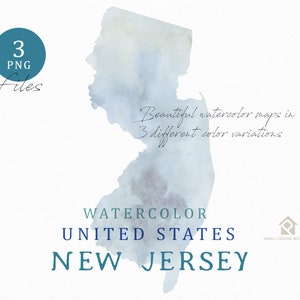New Jersey Map, Watercolor Map, Digital Map, Map Clipart, Wall Art, Color Map Clip Art, Custom Map, Watercolor Map