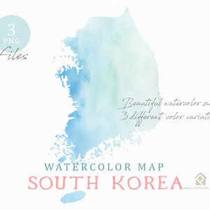 Süd Korea Karte, Aquarell Karte, Instant Download, digitale Karte, Karte Clipart, Wandkunst, Farbe Karte ClipArt, benutzerdefinierte Karte, Aquarell Karte