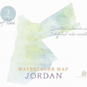Jordanië kaart, aquarel kaart, Instant Download, digitale kaart, kaart Clipart, kunst aan de muur, illustraties in kleur kaart, aangepaste kaart, aquarel kaart