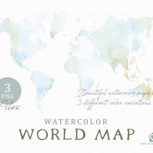 Aquarell Weltkarte, sofortiger Download, digitale Karte, Landkarte, Clip Art, Clip Art, Benutzerdefinierte Landkarte, Aquarell Landkarte