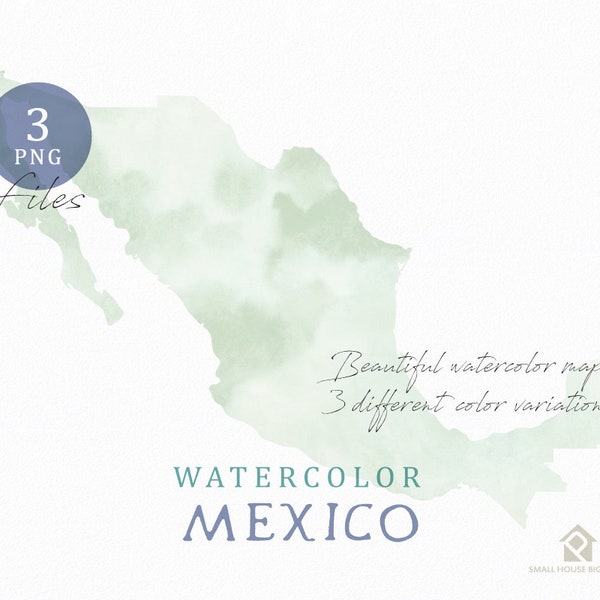 Mexico Map, Watercolor Map, Instant Download, Digital Map, Map Clipart, Wall Art, Color Map Clip Art, Custom Map, Watercolor Map