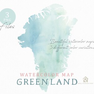 Grönland-Karte, Aquarell-Karte, Instant Download, Digitalkarte, Karte Clipart, Wandkunst, Farbe Karte ClipArt, Custom Map, Aquarell-Karte