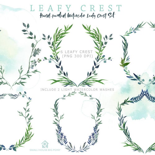 Leafy Crest Clip Art. Green Laurel Crest and Leaves Clipart. - Etsy