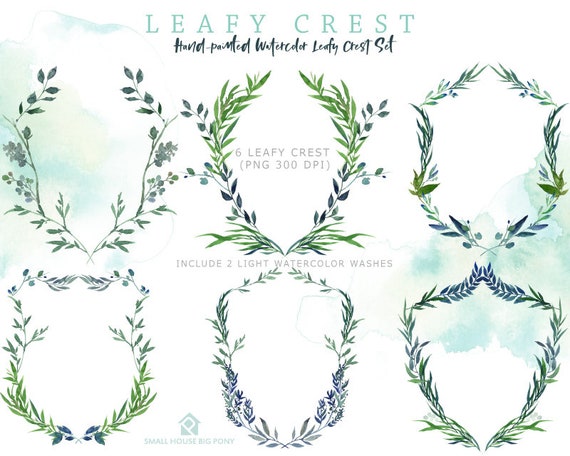 Leafy Crest Clip Art. Green Laurel Crest and Leaves Clipart. Crest Frames  and Borders for Wedding and Monograms Leafy Crest 